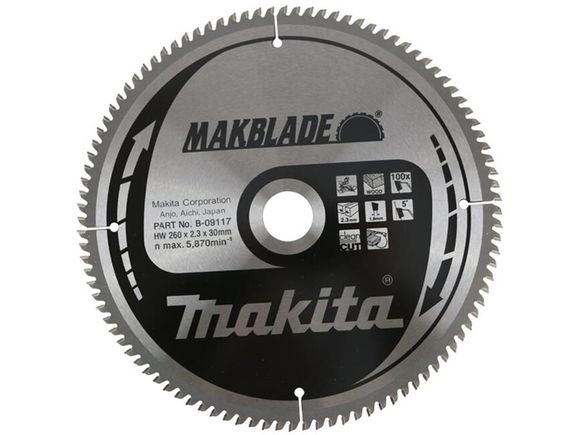 MAKITA MakBlade B-32873 Kotúč pílový D 260 x 30 mm na drevo (100 TCT zubov) 2.3 mm rez